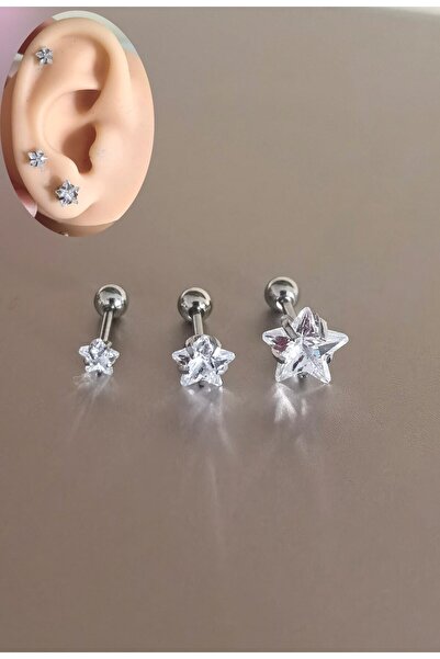 Bylin %100 Cerrahi Çelik Tek Taş Yıldız Piercing Set - Taş Çapı 6mm, 5mm, 4mm...