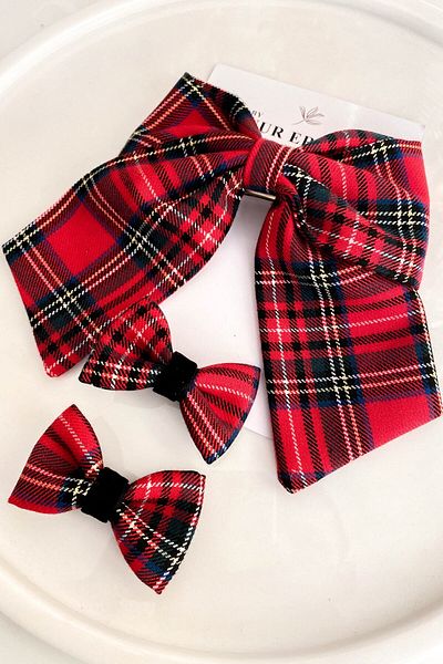 By Nur Erten Red Plaid Patterned Bow Mother Girl Hair Clip