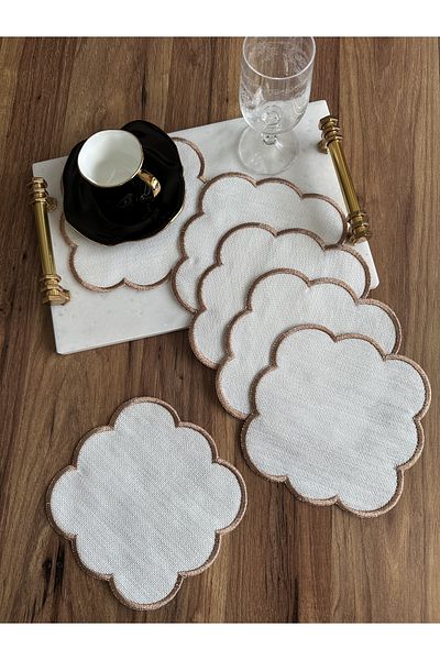 NURHAN HOME COLLECTION 6 Pieces of Embroidered Coffee Cocktail Presentation Napkin suitable for Etamine Processing