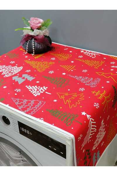 Başak Ev Tekstili RED NEW YEAR PATTERNED DUCK FABRIC WASHING AND DRYER COVER 120X60CM