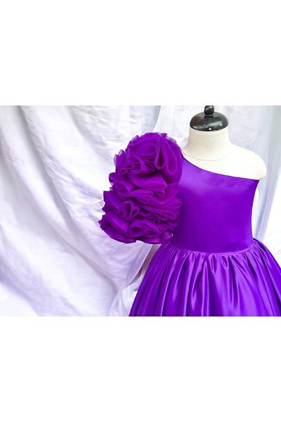 zühre balaban Purple One Shoulder Girl's Evening Dress Purple Rosetta