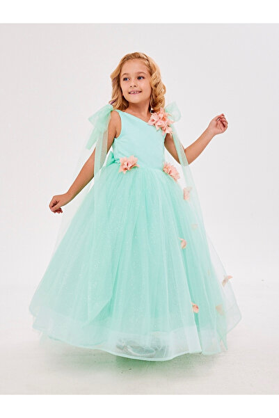 zühre balaban Mint Yeşili Kız Çocuk Abiye Elbise Mezuniyet