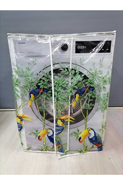 Başak Ev Tekstili Διαφανές κάλυμμα πλυντηρίου ρούχων με σχέδιο πράσινου παπαγ...