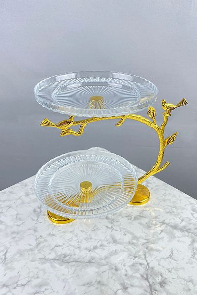 MAY HOME Kusya 2 Layer Gold Glass Cookie Holder Presentation and Treat Bowl