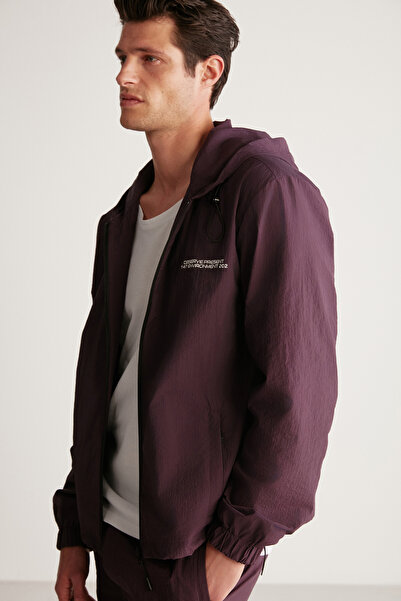 GRIMELANGE Anderson Men's Water Repellent Parachute Fabric Hooded Lined Regular Claret Red Raincoat