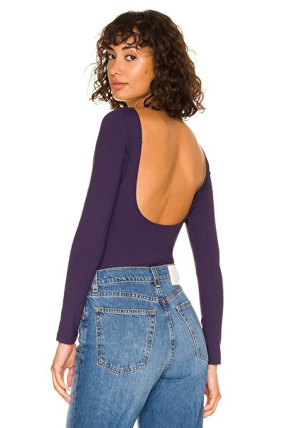 By Kul Design Γυναικείο μωβ κορμάκι από ζέρσεϊ με χαμηλό κολάζ