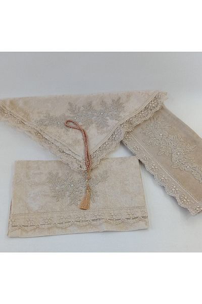 ceyizimdekor 5 Piece Velvet Mink Prayer Rug Set Bundle Set
