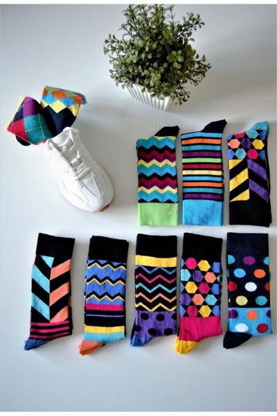 Cemce Butik 4 perechi de șosete unisex cu dungi colorate, cu model în dungi, bărbați, femei, șosete