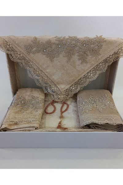 ceyizimdekor 5 Piece Velvet Mink Prayer Rug Set Bundle Set