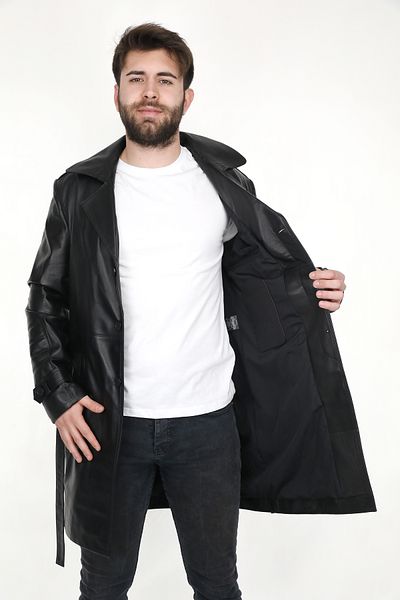 EGE DERİ 100% GENUINE LAMB LEATHER MEN'S BLACK TRENCH COAT