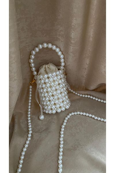 SAMSA Pearl Cylinder Bag Bead Bag Cylinder hand and shoulder bag