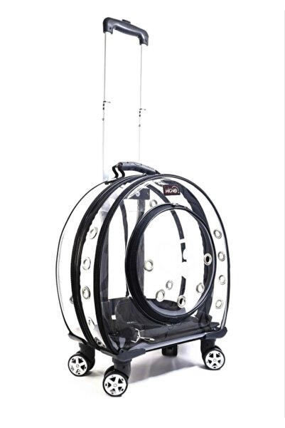 Migno Şeffaf Tekerlekli Kedi Köpek Taşıma Valizi Çekçekli Sırt Çantası Model Büyük Boy Siyah