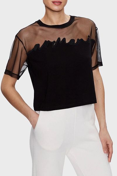 Armani Exchange تي شيرت قطني مريح وشفاف برقبة دائرية تي شيرت 3rytby Yjg3z 1200