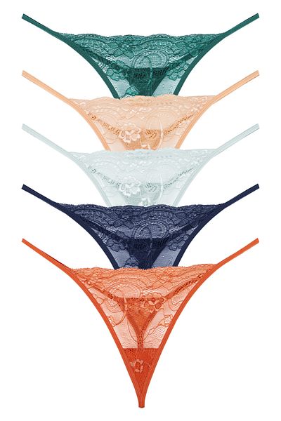 Sensu Women's Lace Panties Set of 5 - Assorted Colors Kts3062