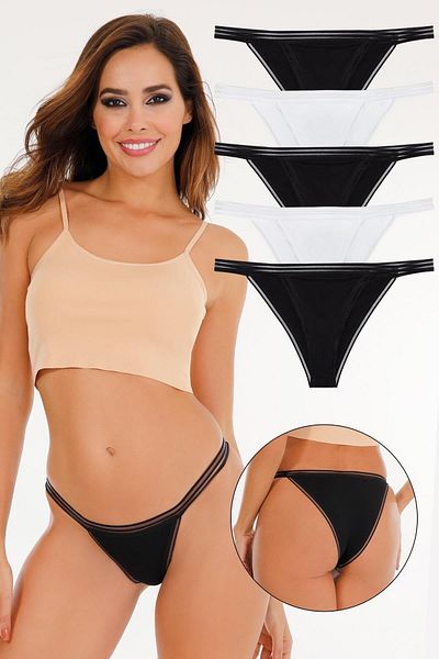 Sensu Set de 5 chiloți model bikini elastic transparent pentru femei Kts3068