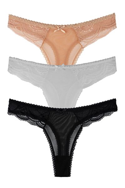 Sensu Lace and Bow Wide Fit Women's Panties Set of 3 - Kts2056