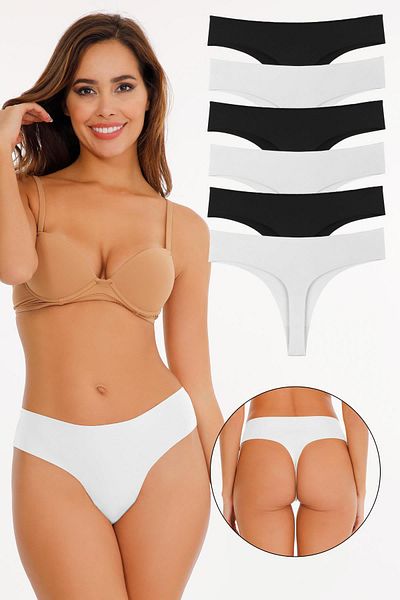 Sensu Women's Laser Cut Thong Panties 6 Pack Set Kts3067