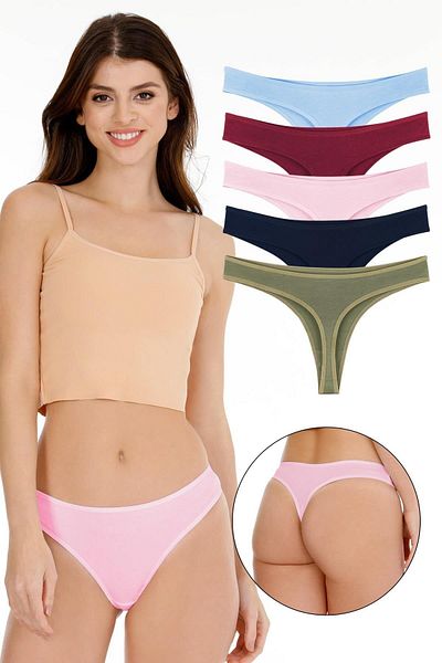 Sensu Women's Cotton Thong Mixed Colors Set of 5 Panties - Kts3047