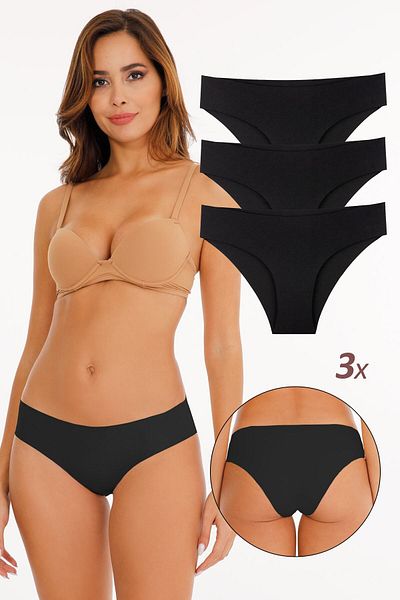 Sensu Γυναικεία κιλότα χωρίς ραφές Laser Cut - Lycra Black Σετ 3 Kts2018
