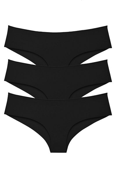 Sensu Set de 3 chiloți brazilian tăiați cu laser pentru femei, negru Kts2113