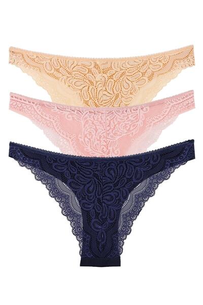 Sensu Kadın Lazer Kesim Brazilian Model Dantel Detaylı 3'lü Külot Set - Kts3106