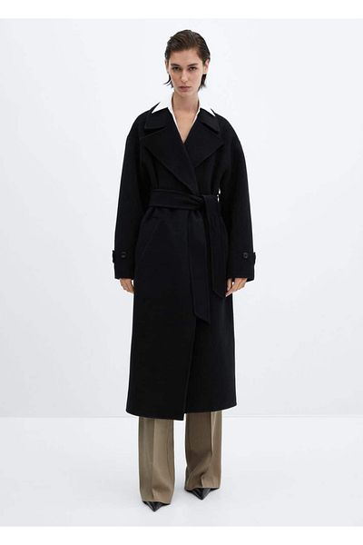 MANGO Woman Woolen Coat - Belt Detailed