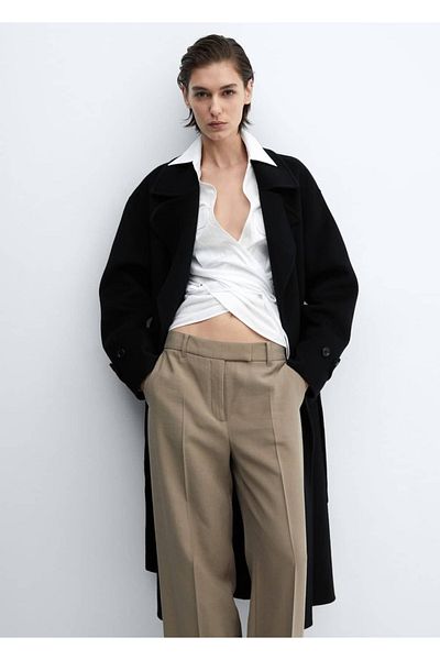MANGO Woman Woolen Coat - Belt Detailed