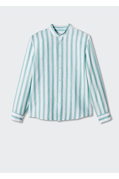 MANGO Man Man/ Regular Kesim Çizgili Keten Gömlek