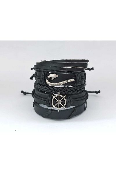 BSN Store Rudder Hook Figure Handmade Genuine Leather Bracelet 5 Pieces