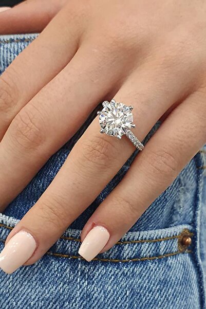 Crystal Diamond Zirconia Kadın Büyük 2.5 Carat Tektaş Yüzük