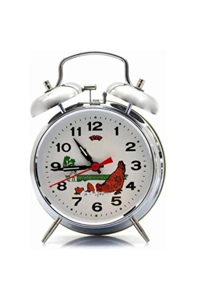 Nostaljik Lezzetler Nostaljik Metal Horozlu Kurmalı Çalar Saat Gümüş Renk