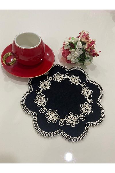 İNCİ ÇEYİZ 6 bucăți de șervețel de prezentare și subțire pentru cafea brodate pe pâslă