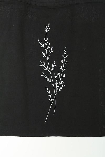 Baghashtag Single Branch Flower Printed Black Cloth Bag