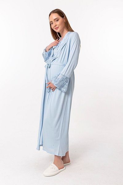 Mecit Pijama Baby Blue Maternity Nightdress με Peignoir
