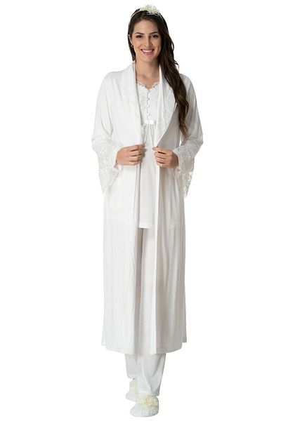 Mecit Pijama Γυναικείο εκρού τεσσάρων τεμαχίων σετ εγκυμοσύνης