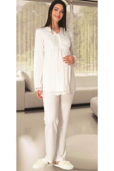 Mecit Pijama طقم بيجامة للحوامل بلون إكرو 1501