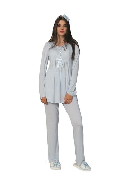 By Mecit Pijama Kadın Mavi 6 Parça Lohusa Set