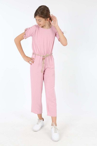 Jannock Girl's Elastic Waist Aerobin fabric Short Sleeve Jumpsuit