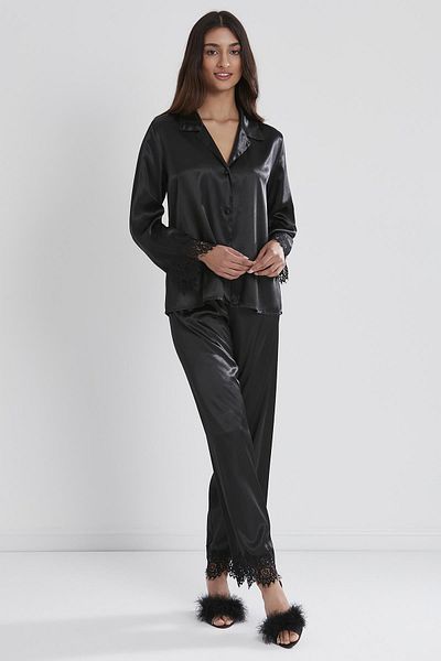 Pierre Cardin Satin Lace Women's Pajama Set - 1135 Black