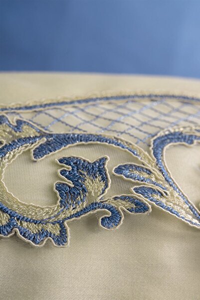 Cotton Box Embroidered Satin Double Duvet Cover Set Amaya Beige