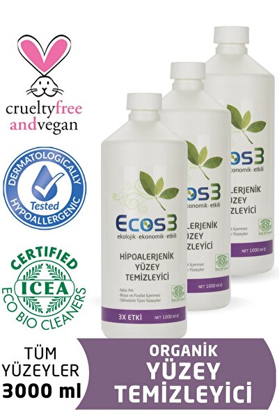 Ecos3 Organik Hipoalerjenik Yüzey Temizleyici 1000 ml x 3'lü Set
