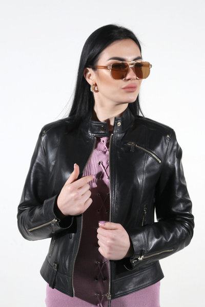 WOOG DERİ Asia Model Kadın Siyah Hakiki Deri Ceket