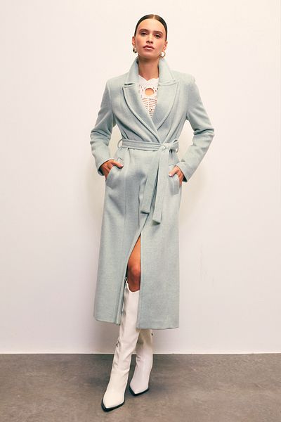 Sateen Belted Long Coat - Mint