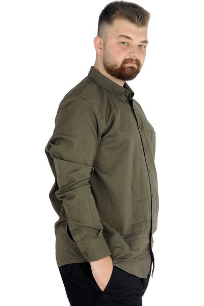 ModeXL Ανδρικό λινό πουκάμισο με τσέπες - Plus Size, Khaki 20386