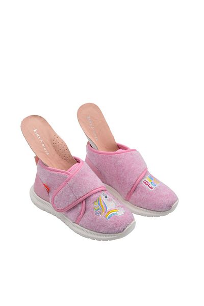 kids A more Rosy Unicorn Figure Embroidered Girl's Felt Slippers Pink