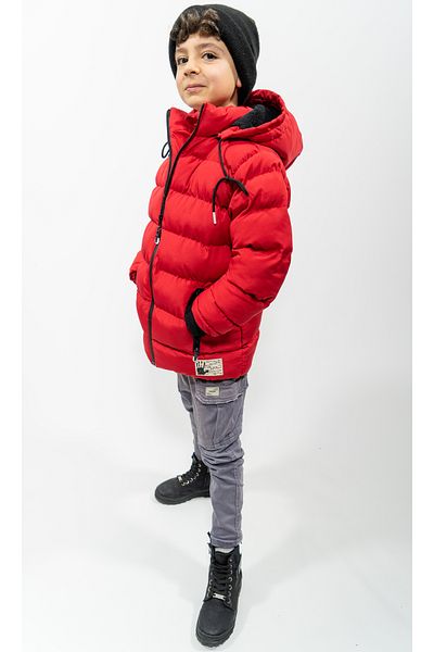 LEONE GYM Furry Plush Lined Removable Hooded Red Boy's Coat