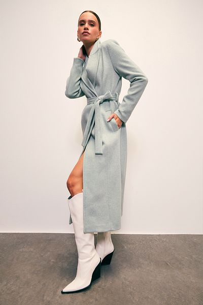 Sateen Belted Long Coat - Mint