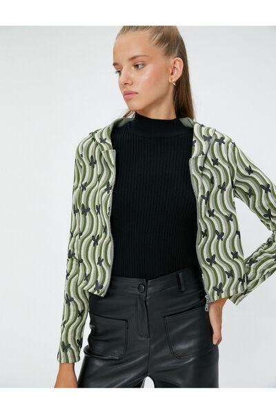 Koton Zippered Cardigan Hooded Butterfly Embroidered