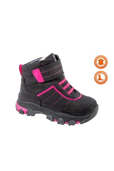 kids A more Yukon Velcro and Elastic Fur Inside Girl's Leather Boots Black