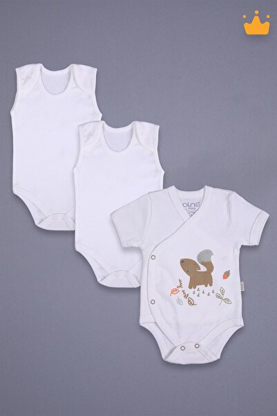 Babyhola 3'lü %100 Pamuk Body Kız Erkek Bebek Kısa Kol Kruvaze Çıtçıtlı Badi ...